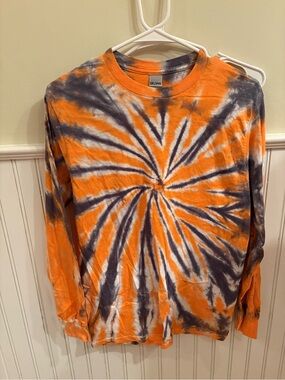 Gildan Orange and Navy Tie-Dye Long Sleeve Shirt